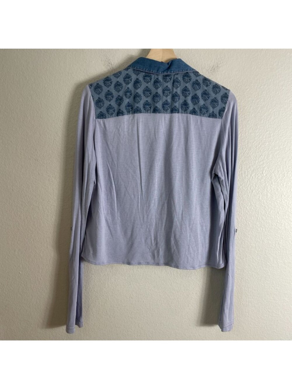 SUNDANCE Womens Medium Patchwork Denim Button Up Shirt Roll‎ Tab Sleeve Top - Picture 9 of 10